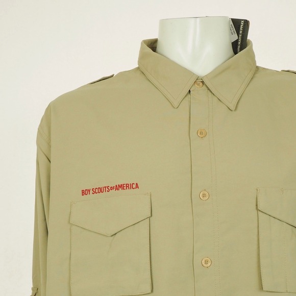 New Boy Scouts of America Uniform Shirt Mens 4XL XXXXL BSA Brown USA Flag Nylon - Picture 2 of 5